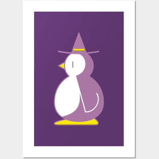 Cute Witch Penguin Halloween Vector Illustration Posters and Art